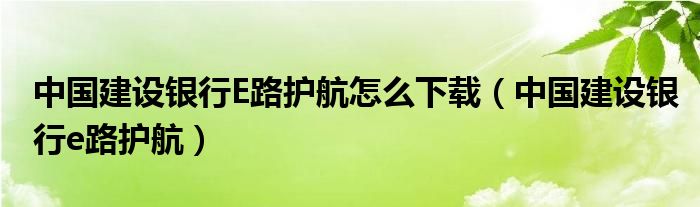 中国建设银行E路护航怎么下载（中国建设银行e路护航）