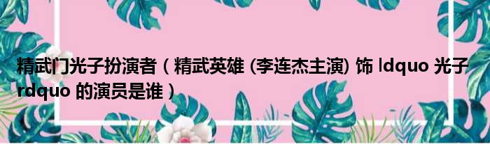 精武门光子扮演者（精武英雄 (李连杰主演) 饰 ldquo 光子 rdquo 的演员是谁）