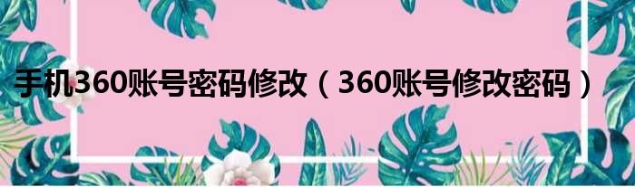 手机360账号密码修改（360账号修改密码）