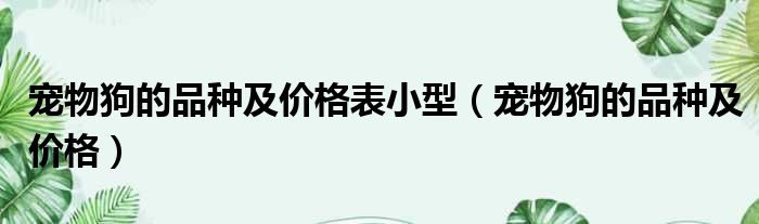 宠物狗的品种及价格表小型（宠物狗的品种及价格）