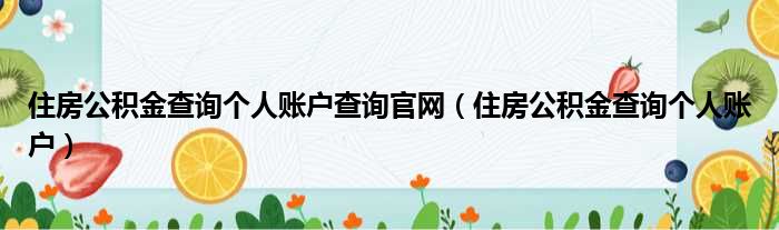 住房公积金查询个人账户查询官网（住房公积金查询个人账户）