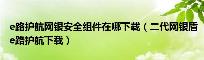 e路护航网银安全组件在哪下载（二代网银盾e路护航下载）