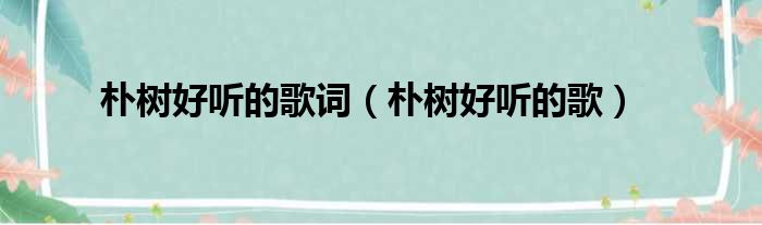 朴树好听的歌词（朴树好听的歌）