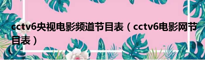 cctv6央视电影频道节目表（cctv6电影网节目表）