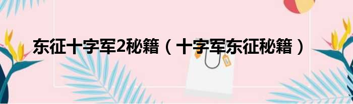 东征十字军2秘籍（十字军东征秘籍）