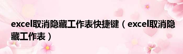 excel取消隐藏工作表快捷键（excel取消隐藏工作表）