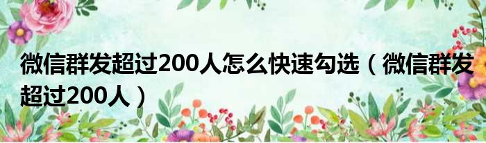 微信群发超过200人怎么快速勾选（微信群发超过200人）