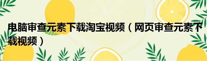 电脑审查元素下载淘宝视频（网页审查元素下载视频）