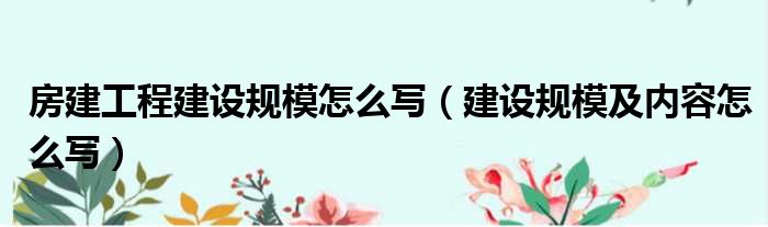 房建工程建设规模怎么写（建设规模及内容怎么写）