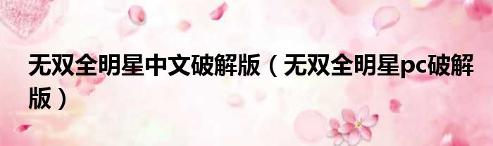 无双全明星中文破解版（无双全明星pc破解版）