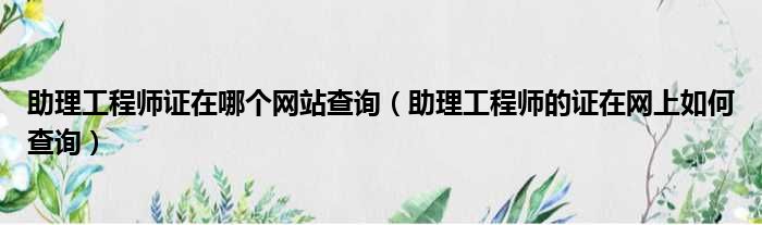 助理工程师证在哪个网站查询（助理工程师的证在网上如何查询）