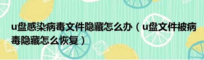 u盘感染病毒文件隐藏怎么办（u盘文件被病毒隐藏怎么恢复）