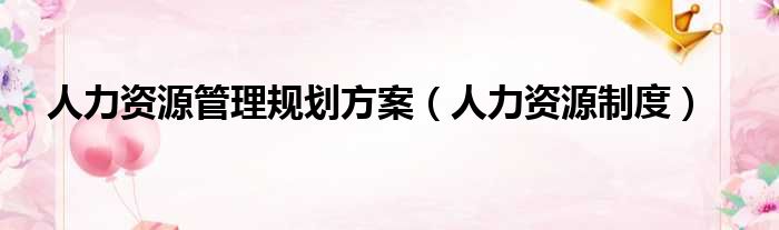 人力资源管理规划方案（人力资源制度）