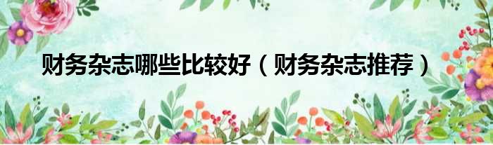 财务杂志哪些比较好（财务杂志推荐）