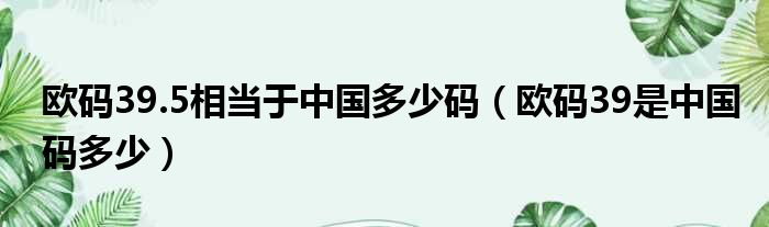 欧码39.5相当于中国多少码（欧码39是中国码多少）