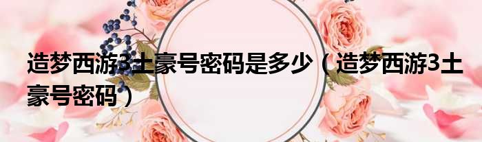 造梦西游3土豪号密码是多少（造梦西游3土豪号密码）