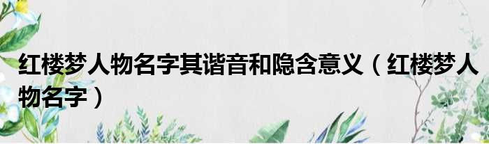 红楼梦人物名字其谐音和隐含意义（红楼梦人物名字）