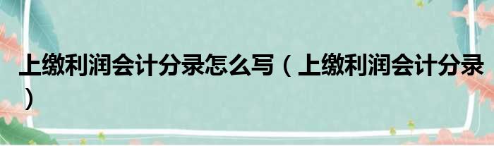 上缴利润会计分录怎么写（上缴利润会计分录）
