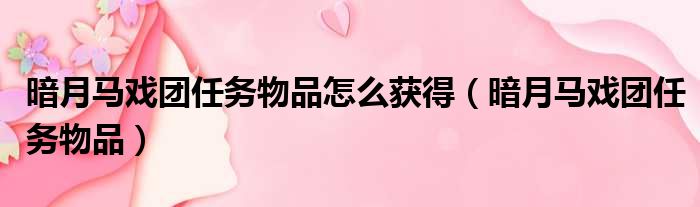 暗月马戏团任务物品怎么获得（暗月马戏团任务物品）