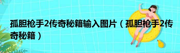 孤胆枪手2传奇秘籍输入图片（孤胆枪手2传奇秘籍）