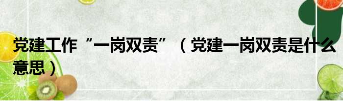 党建工作“一岗双责”（党建一岗双责是什么意思）