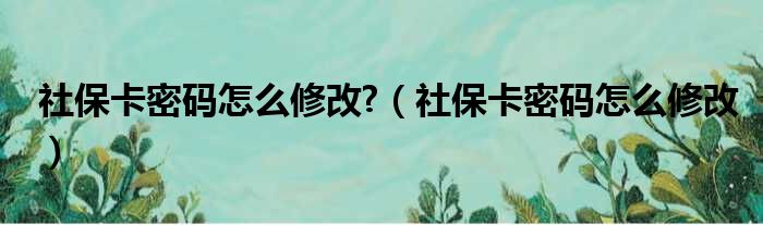 社保卡密码怎么修改?（社保卡密码怎么修改）