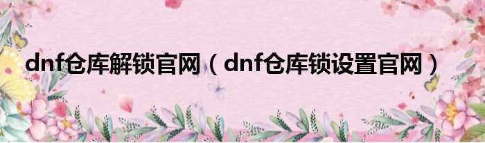 dnf仓库解锁官网（dnf仓库锁设置官网）