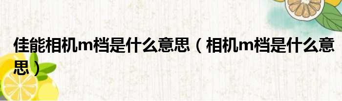 佳能相机m档是什么意思（相机m档是什么意思）