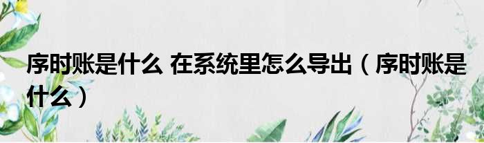 序时账是什么 在系统里怎么导出（序时账是什么）