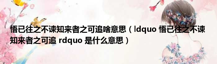 悟已往之不谏知来者之可追啥意思（ldquo 悟已往之不谏 知来者之可追 rdquo 是什么意思）