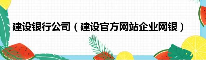 建设银行公司（建设官方网站企业网银）
