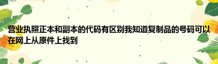 营业执照正本和副本的代码有区别我知道复制品的号码可以在网上从原件上找到