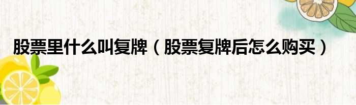 股票里什么叫复牌（股票复牌后怎么购买）