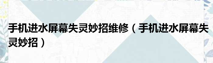 手机进水屏幕失灵妙招维修（手机进水屏幕失灵妙招）