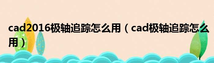 cad2016极轴追踪怎么用（cad极轴追踪怎么用）