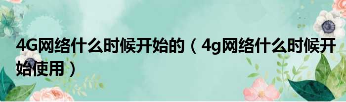 4G网络什么时候开始的（4g网络什么时候开始使用）