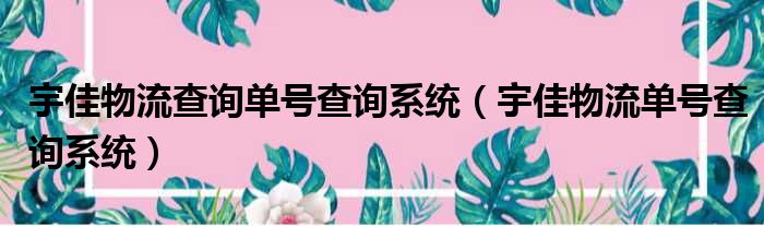宇佳物流查询单号查询系统（宇佳物流单号查询系统）