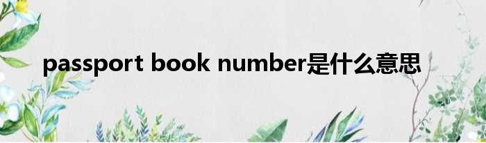 passport book number是什么意思