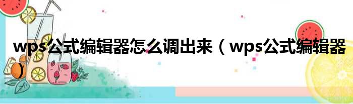 wps公式编辑器怎么调出来（wps公式编辑器）