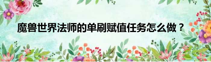 魔兽世界法师的单刷赋值任务怎么做？