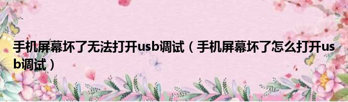 手机屏幕坏了无法打开usb调试（手机屏幕坏了怎么打开usb调试）