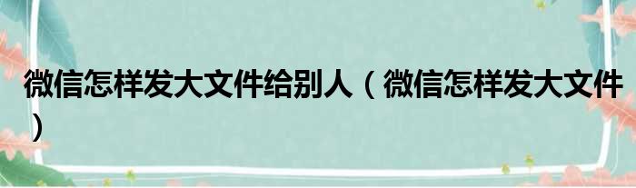 微信怎样发大文件给别人（微信怎样发大文件）
