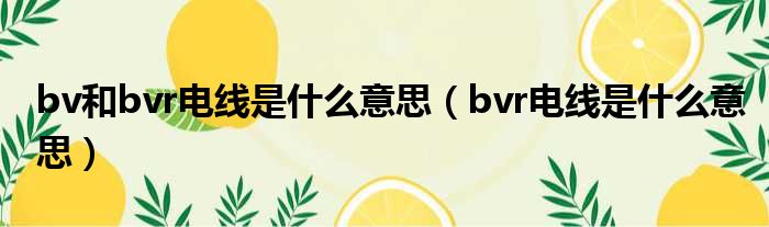 bv和bvr电线是什么意思（bvr电线是什么意思）