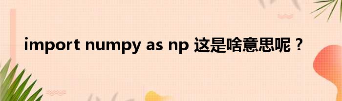 import numpy as np 这是啥意思呢 ?