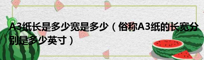 A3纸长是多少宽是多少（俗称A3纸的长宽分别是多少英寸）