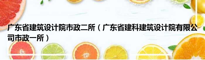 广东省建筑设计院市政二所（广东省建科建筑设计院有限公司市政一所）