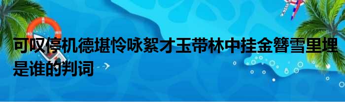 可叹停机德堪怜咏絮才玉带林中挂金簪雪里埋是谁的判词