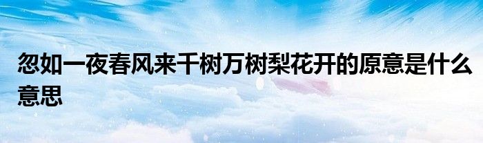 忽如一夜春风来千树万树梨花开的原意是什么意思