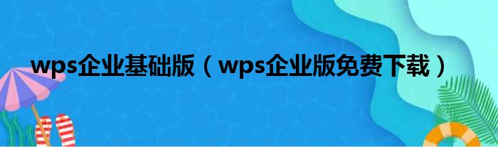 wps企业基础版（wps企业版免费下载）