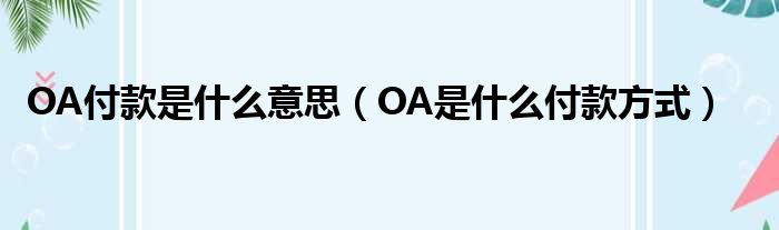 OA付款是什么意思（OA是什么付款方式）